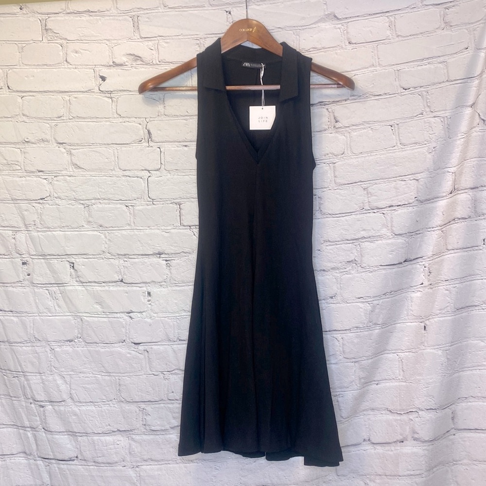 Zara Black Sleeveless V-Neck Swing Dress Size Small Brand New W/Tags